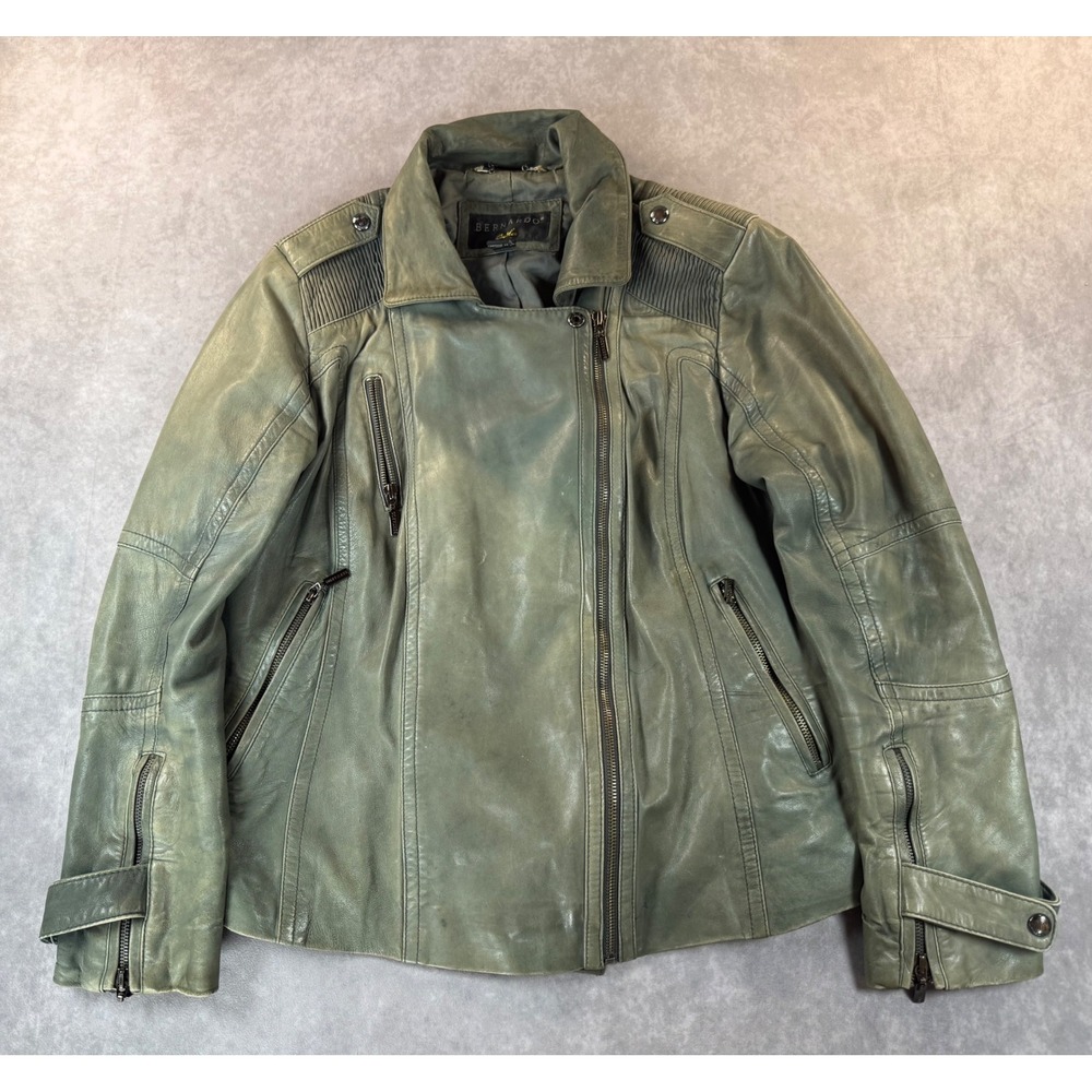 Bernardo Genuine Leather Moto Jacket Green Asymmetrical Biker Motorcycle 2X